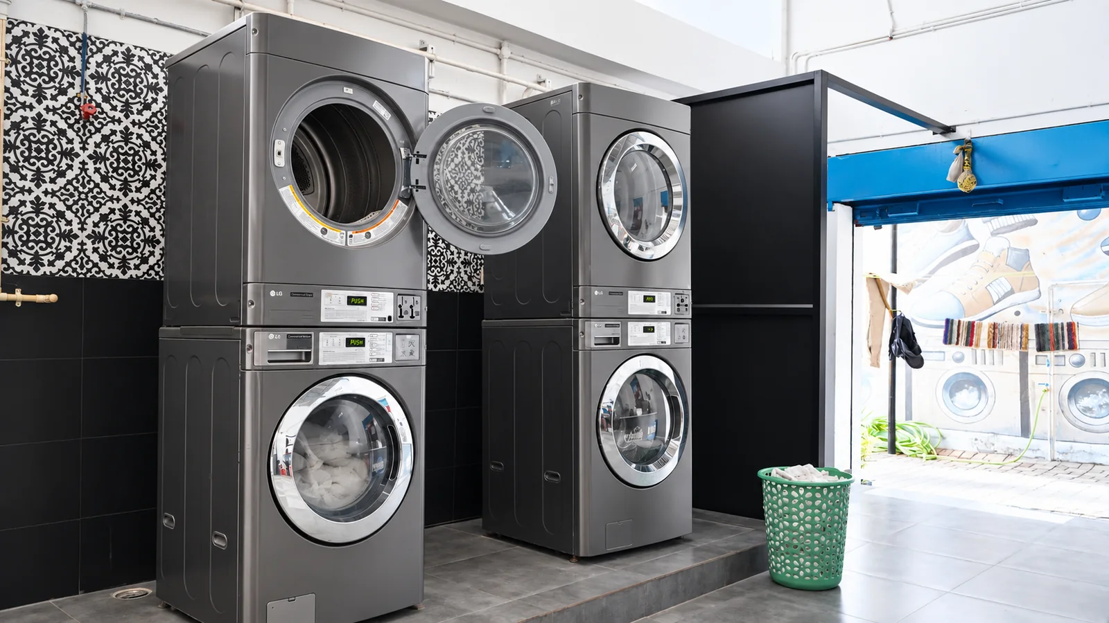Commercial laundry washing machines at Laundry On Us Mysuru